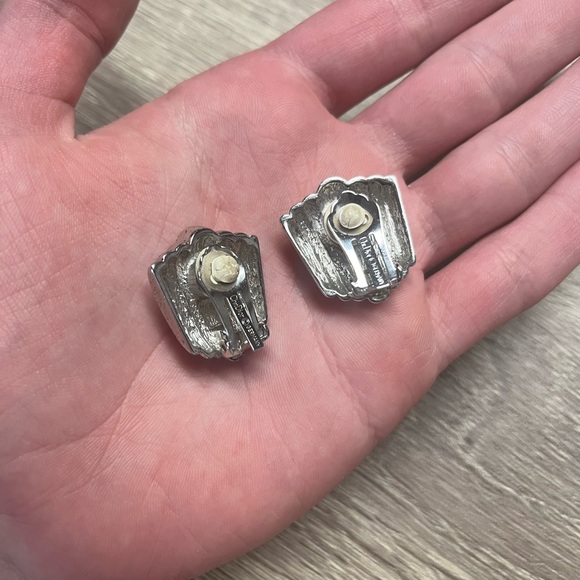 Vintage Silver Christian Dior Pave Clip-On Earrings - Picture 2 of 9